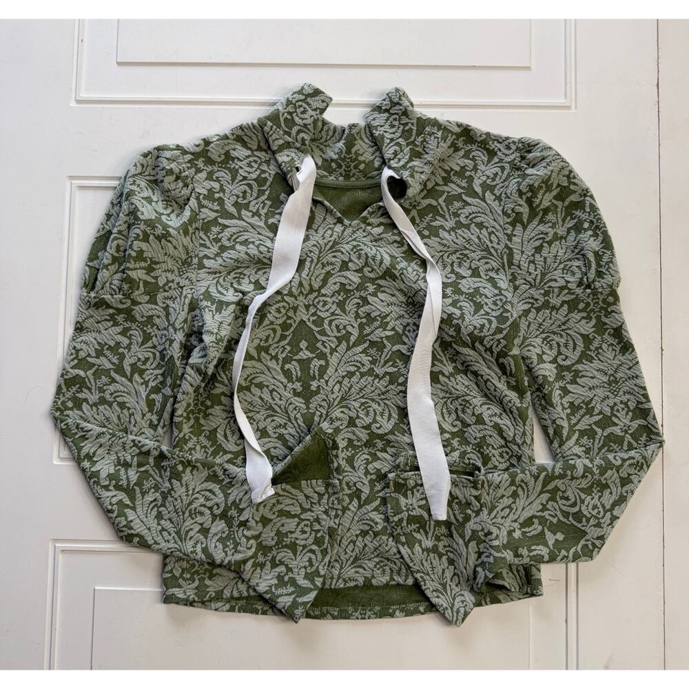 By Anthropologie Womens Sz S Green Paisley Textured Bell Sleeve Puffed Shirt Top - Picture 2 of 7